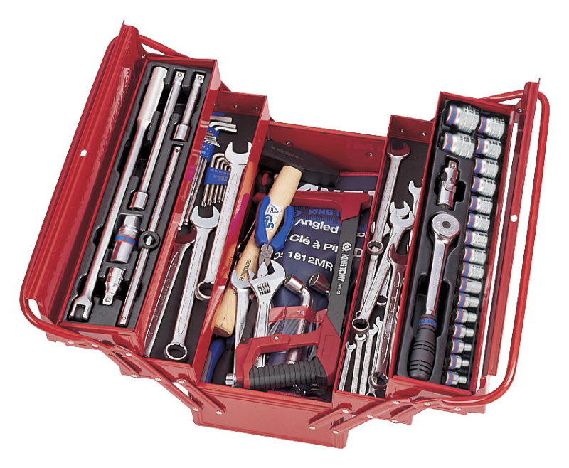 KING TONY Набор инструментов универсальный, раскладной ящик, 88 предметов 902-089MR01