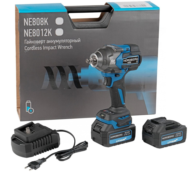 Гайковерт аккумуляторный, 1/2", 21В, 1000 Нм, в кейсе NORDBERG NE808K